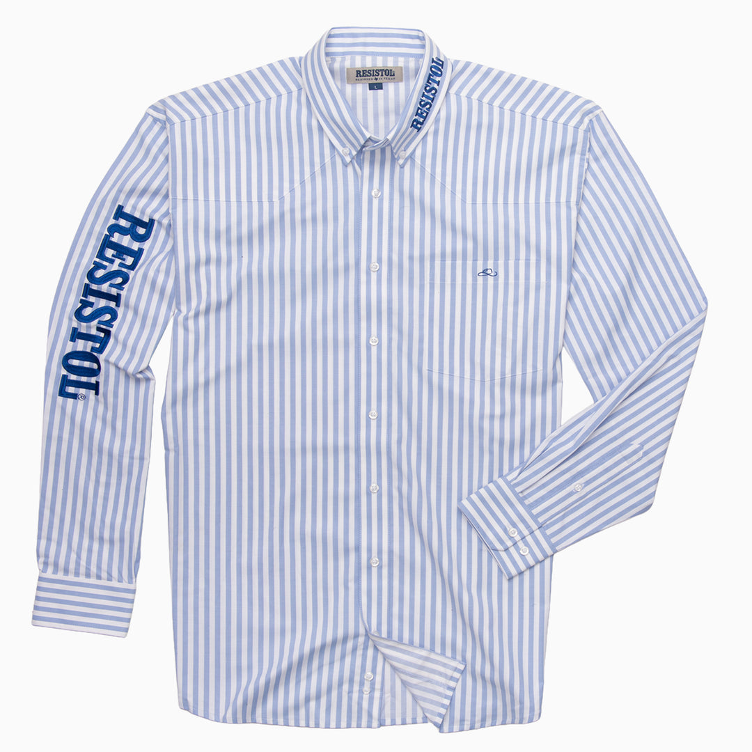 Resistol Marketing Shirt - Blue & White Stripe - RESISTOL Cowboy Hats
