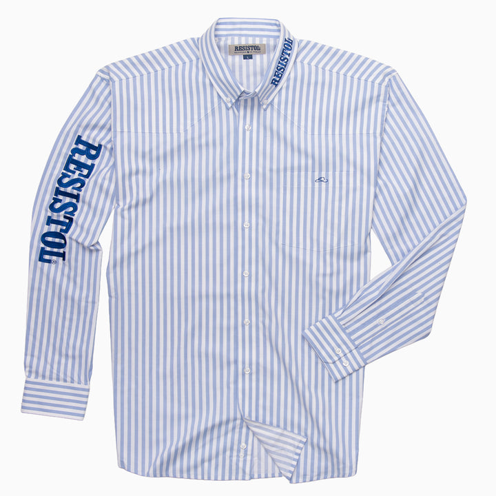 Resistol Marketing Shirt - Blue & White Stripe - RESISTOL Cowboy Hats