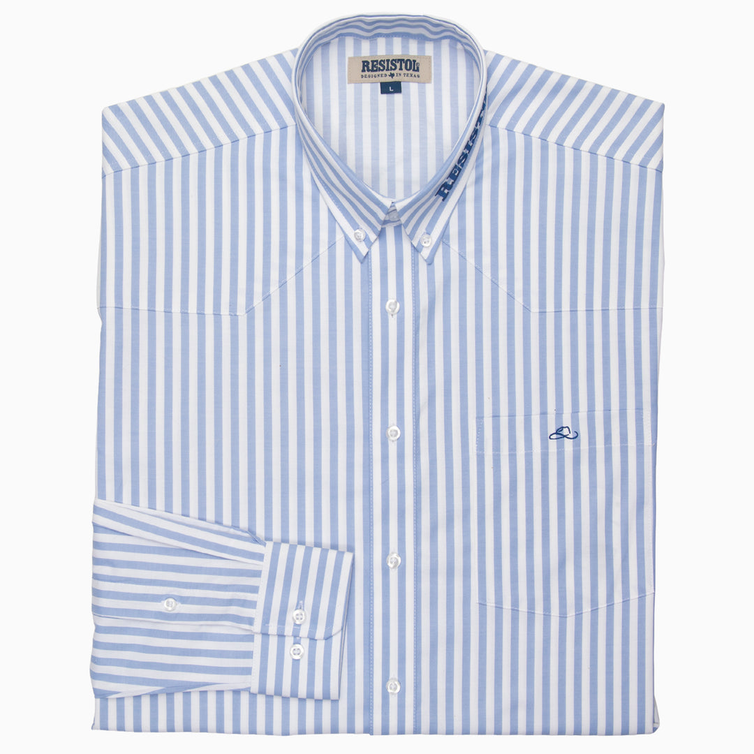 Resistol Marketing Shirt - Blue & White Stripe - RESISTOL Cowboy Hats