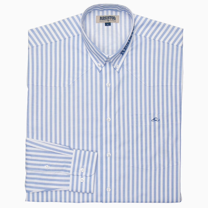 Resistol Marketing Shirt - Blue & White Stripe - RESISTOL Cowboy Hats